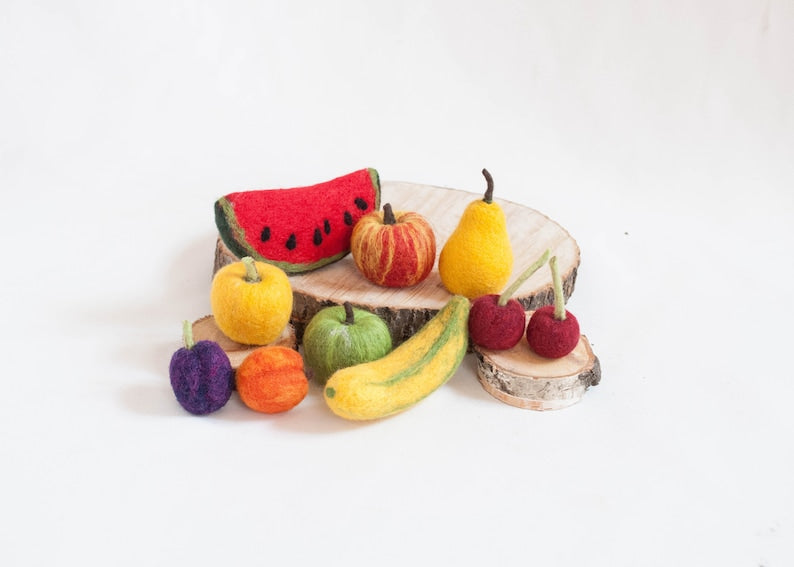 Nadel gefilzte Früchte Set, 10 Stück, Herbst Deko, Apfel, Banane, Birne