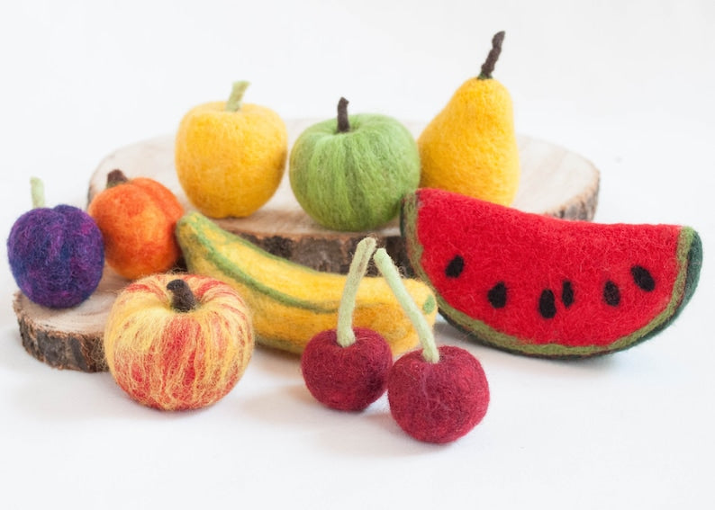 Nadel gefilzte Früchte Set, 10 Stück, Herbst Deko, Apfel, Banane, Birne