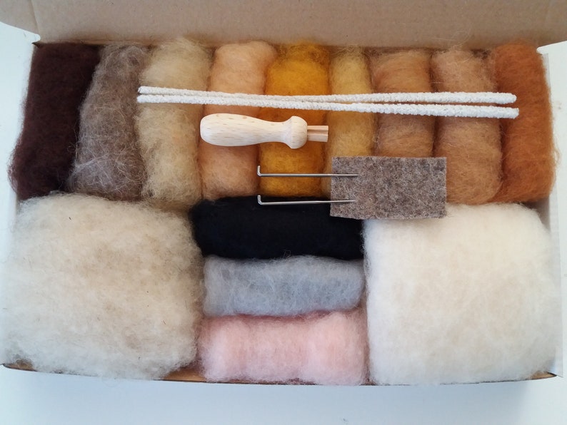 Nadelfilz-Starterkit: Tierfarben Wollvlies, 12 Farben, DIY Filzset für Anfänger