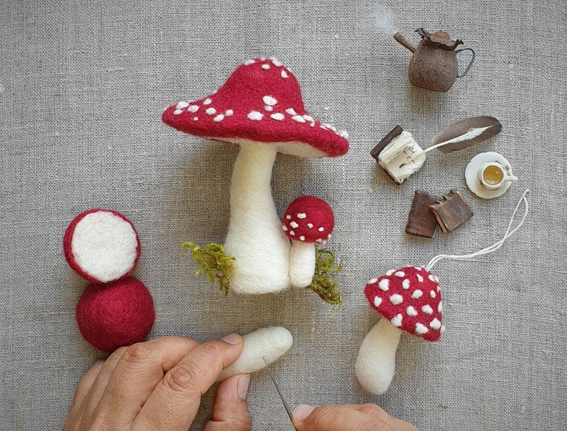 Fliegenpilz Nadelfilzen Bastelpackung, DIY Weihnachtsdeko, Feenpilz, Anfänger, inkl. Anleitung