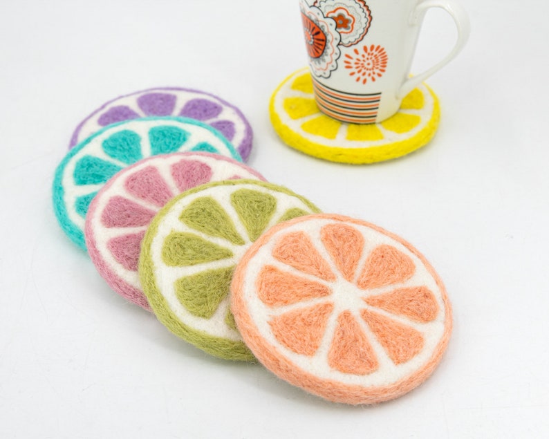 Runde Filz Obst Untersetzer, 10 cm, Filz Untersetzer Set, 6 Farben