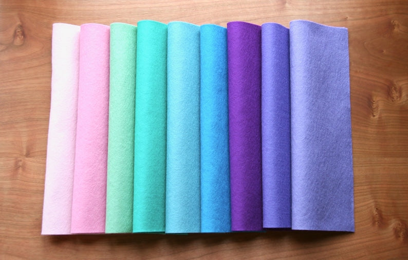 Wollfilz Paket Meerjungfrau und Feen 9 Stück 20x30 cm Schurwolle Bastelmaterial