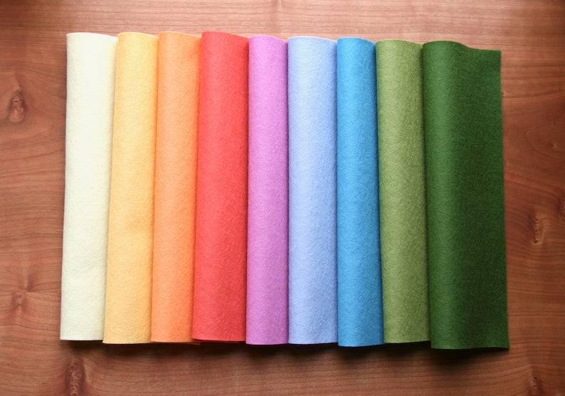 Wollfilz Pastellfarben Regenbogen 9 Stück 20x30 cm 100% Schurwolle