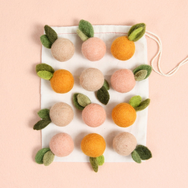 Wollfilz Clementine 6er Pack - DIY Girlande, Mobile, Foto Requisiten, Filz Obst, Lebensmittel, Sommer Dekoration