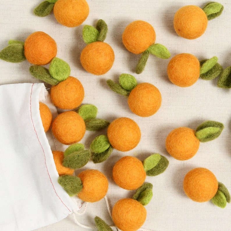 Wollfilz Clementine 6er Pack - DIY Girlande, Mobile, Foto Requisiten, Filz Obst, Lebensmittel, Sommer Dekoration