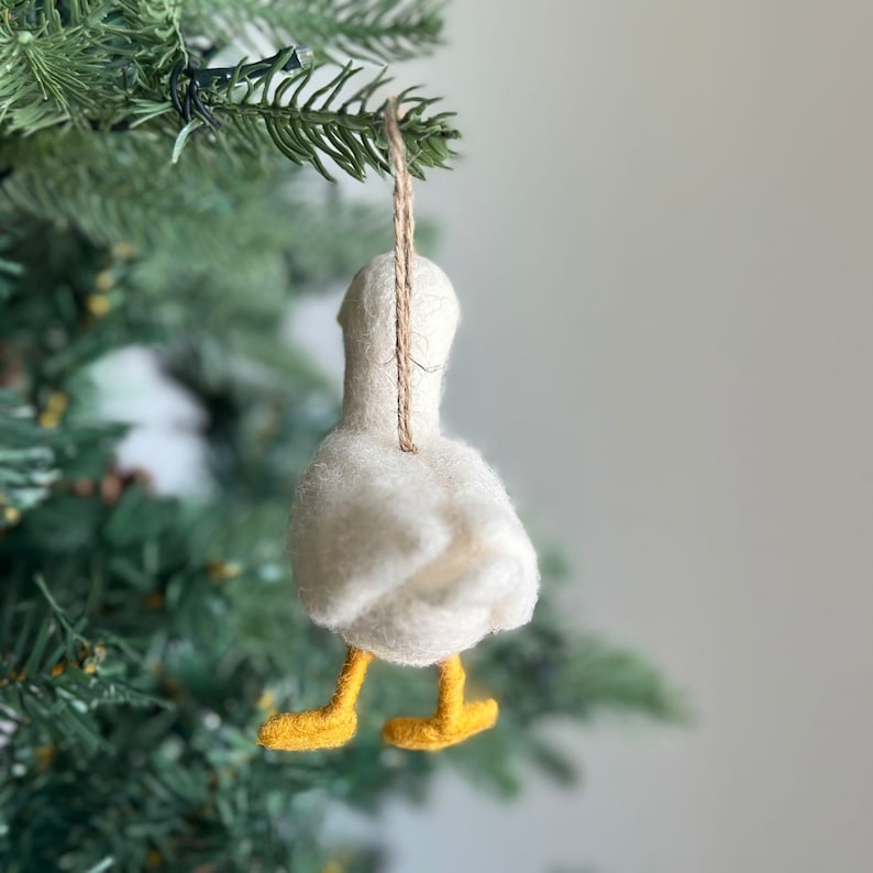 Filz Ente Ornament 13 cm x 5 cm x 12 cm, Nadelfilz Weihnachtsbaum Dekoration, Hängend, 100% Wolle, Hanfschnur