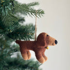 Filz Dackel Weihnachtsverzierung, handgefertigter Baumschmuck aus Wolle, 4 Zoll