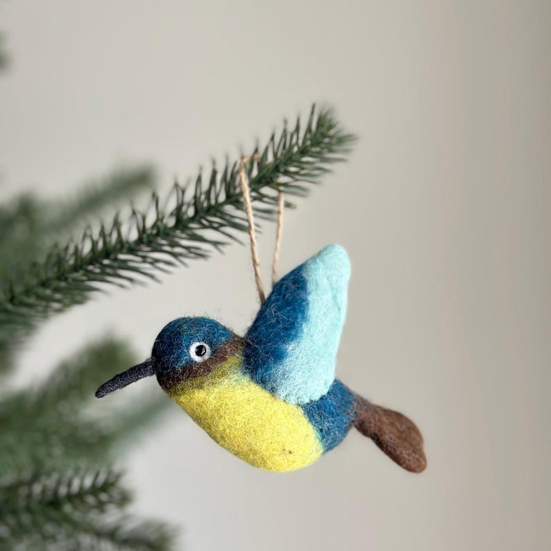 Nadelgefilzter Kolibri Weihnachtsschmuck, Handgefertigt, 100% Wolle, Rot, 11,4 cm