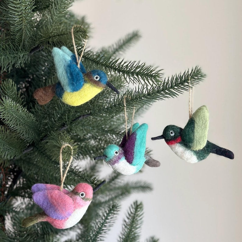 Nadelgefilzter Kolibri Weihnachtsschmuck, Handgefertigt, 100% Wolle, Rot, 11,4 cm
