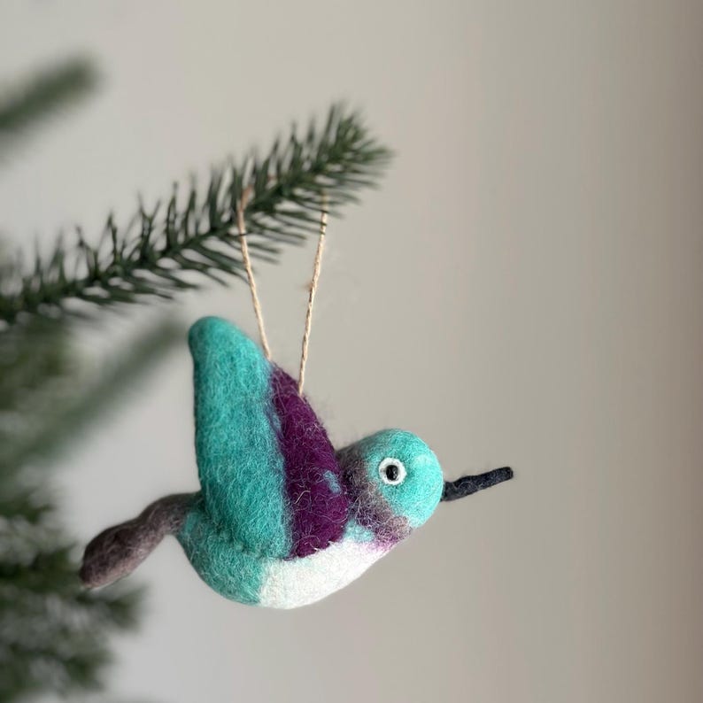 Nadelgefilzter Kolibri Weihnachtsschmuck, Handgefertigt, 100% Wolle, Rot, 11,4 cm