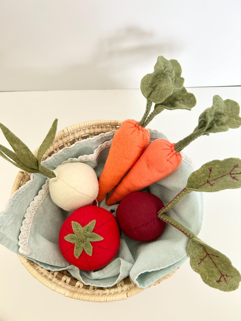 Filz Gemüse Bündel mit 2 Karotten, 1 Roter Beete, 1 Zwiebel, 1 Tomate