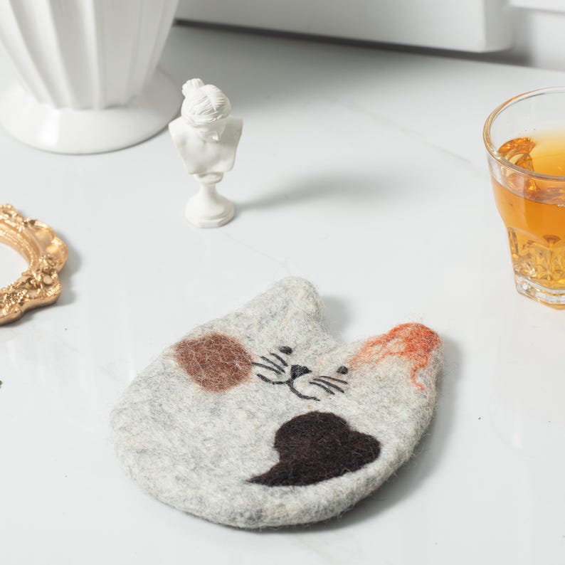 Wollfilz Untersetzer Kaffeetasse Matte - Fatty Cat Mug Rug, Handgefertigt, 11-12 cm