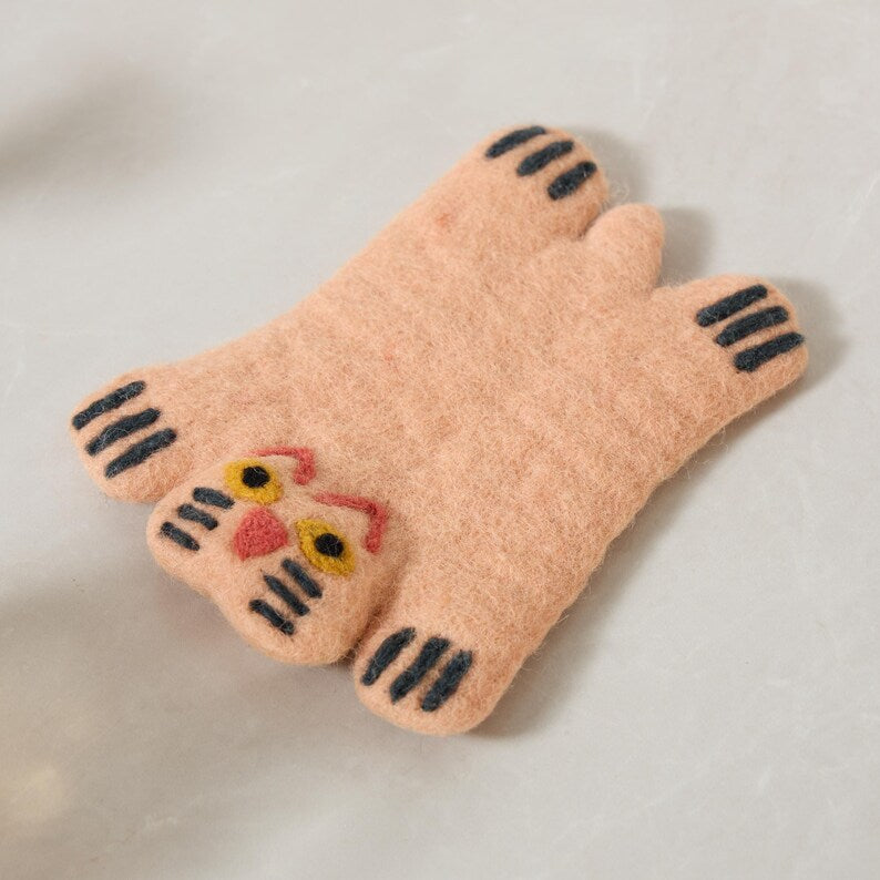 Handmade Wool Felt Animal Coaster Set - Rustic Home Decor, 11-12 cm