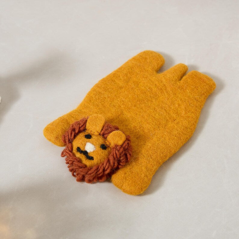 Handmade Wool Felt Animal Coaster Set - Rustic Home Decor, 11-12 cm