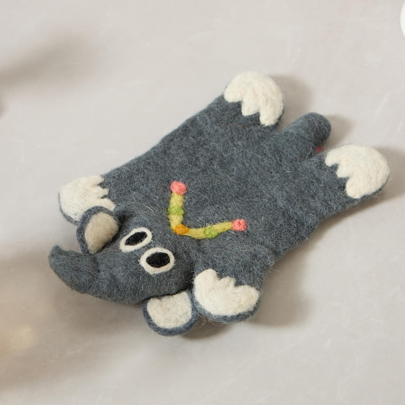 Handmade Wool Felt Animal Coaster Set - Rustic Home Decor, 11-12 cm