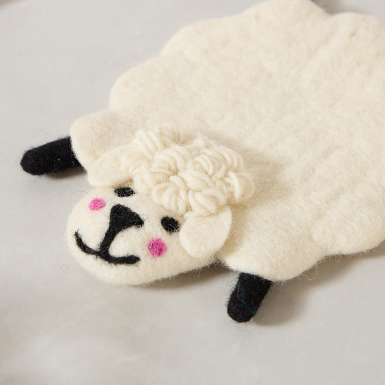 Handmade Wool Felt Animal Coaster Set - Rustic Home Decor, 11-12 cm