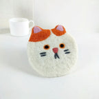Handgefilzte Kitty Katzen Untersetzer aus Wollfilz, Cats Mug Rug, 11-12 cm