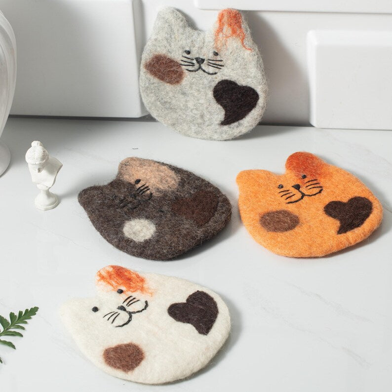 Wollfilz Untersetzer Kaffeetasse Matte - Fatty Cat Mug Rug, Handgefertigt, 11-12 cm