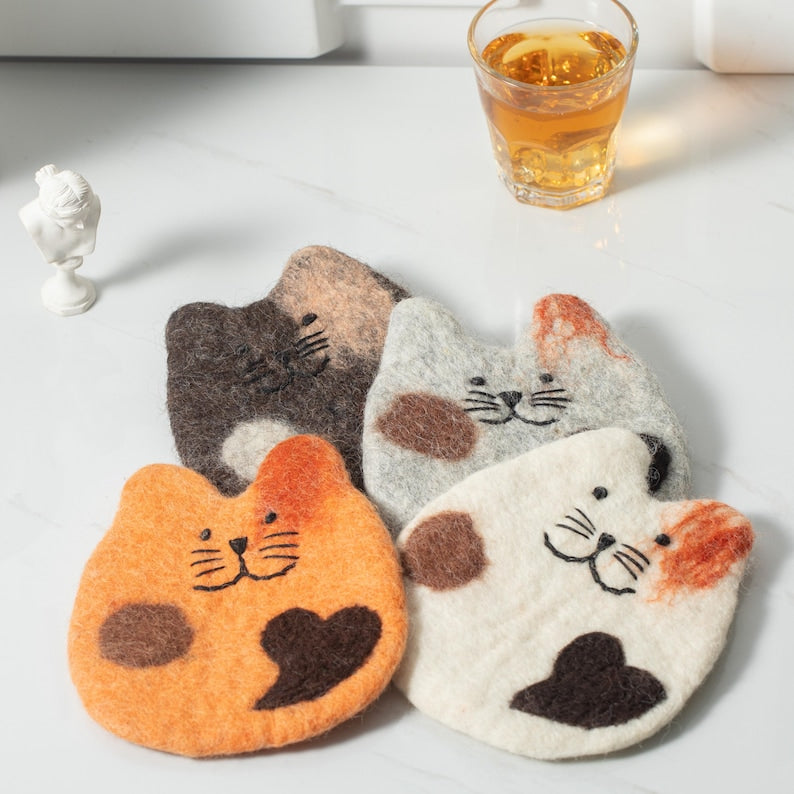 Wollfilz Untersetzer Kaffeetasse Matte - Fatty Cat Mug Rug, Handgefertigt, 11-12 cm