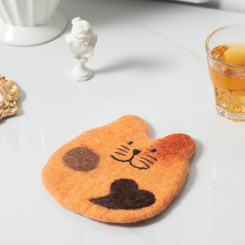Wollfilz Untersetzer Kaffeetasse Matte - Fatty Cat Mug Rug, Handgefertigt, 11-12 cm