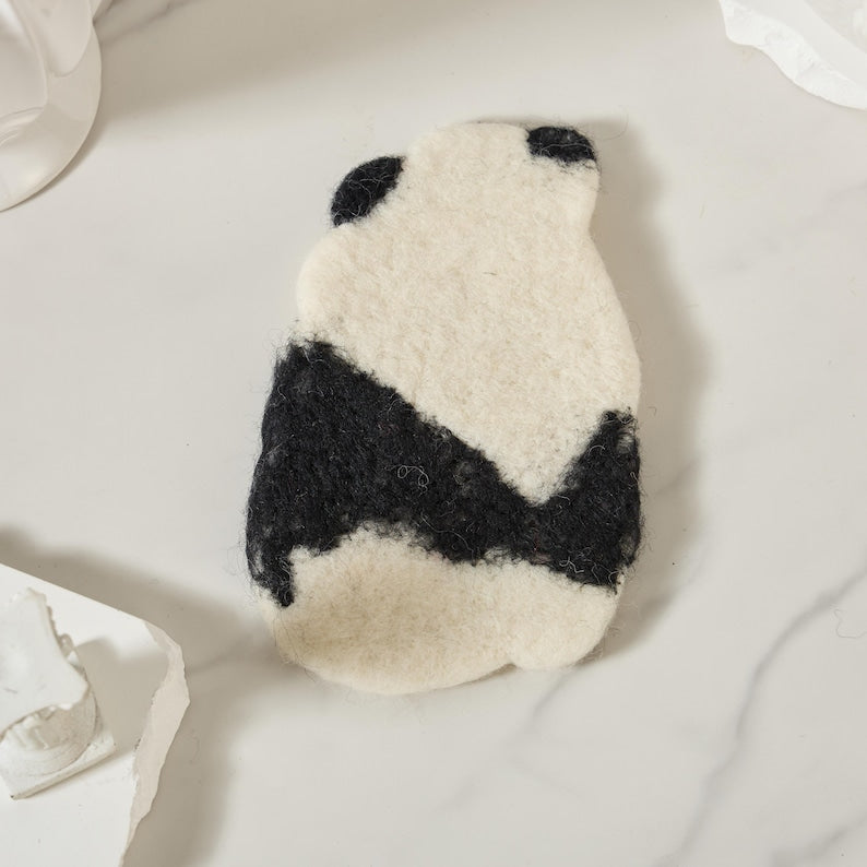 Wollfilz Panda Untersetzer Handgefertigt 11-12 cm