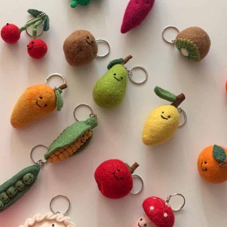 Filz Obst & Gemüse Schlüsselanhänger - Kawaii Wollfilz Taschenanhänger
