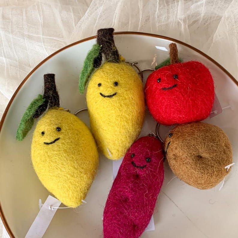 Filz Obst & Gemüse Schlüsselanhänger - Kawaii Wollfilz Taschenanhänger