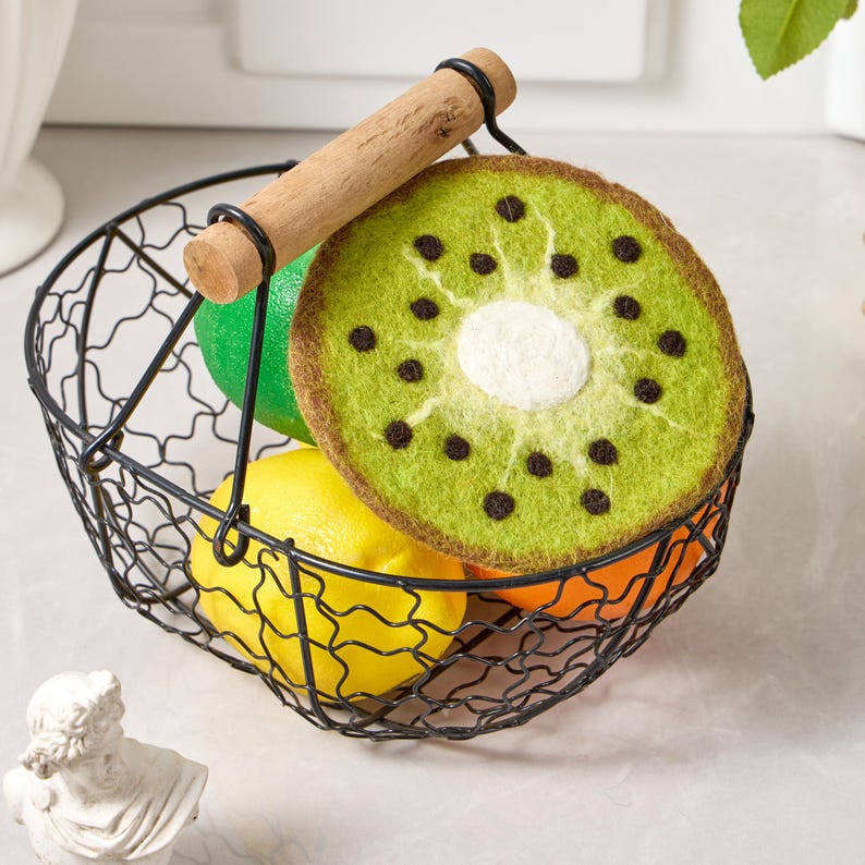 Handgemachte Wollfilz Obst Untersetzer, Avocado, Apfel, Birne, Orange, 11-12 cm