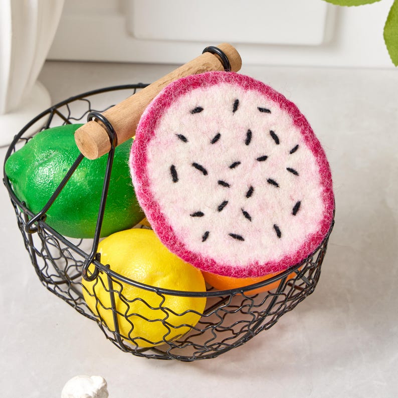 Handgemachte Wollfilz Obst Untersetzer, Avocado, Apfel, Birne, Orange, 11-12 cm