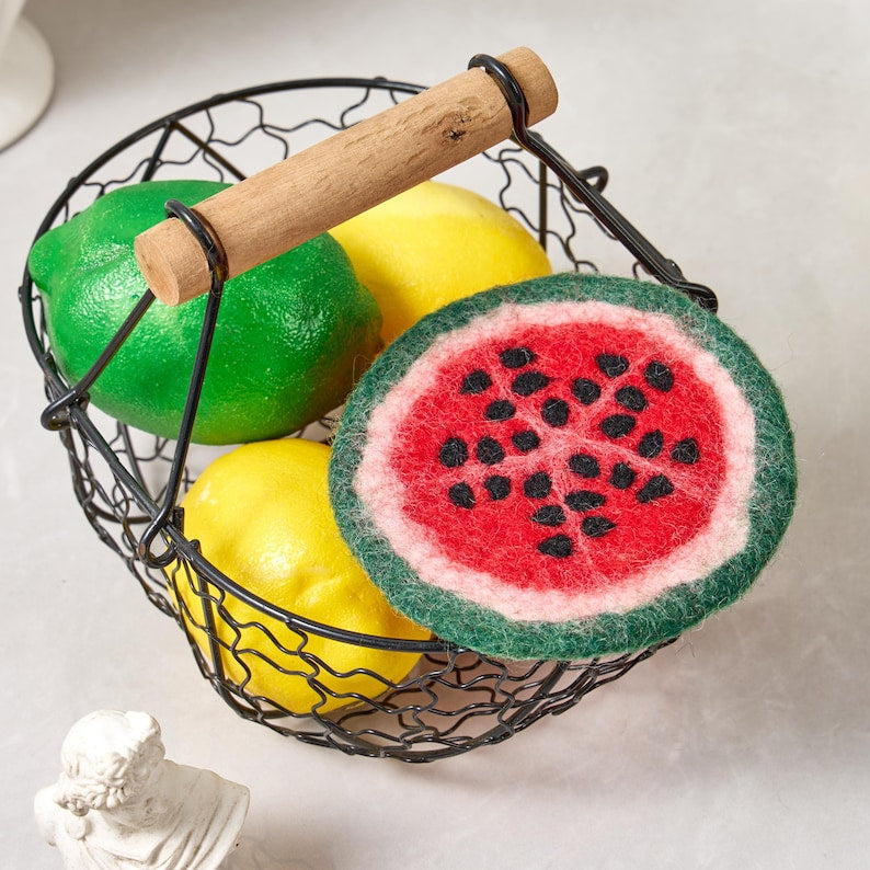 Handgemachte Wollfilz Obst Untersetzer, Avocado, Apfel, Birne, Orange, 11-12 cm