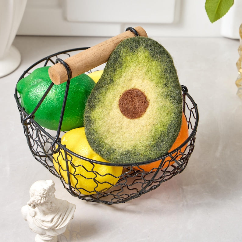 Handgemachte Wollfilz Obst Untersetzer, Avocado, Apfel, Birne, Orange, 11-12 cm