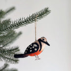 Set Amerikanischer Vögel Filz Weihnachtsschmuck, Specht, Spatz, Kanarienvogel, Rotkehlchen, Blaumeise, 4 Stück, handgefertigt