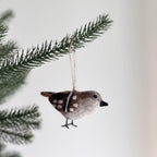 Set Amerikanischer Vögel Filz Weihnachtsschmuck, Specht, Spatz, Kanarienvogel, Rotkehlchen, Blaumeise, 4 Stück, handgefertigt