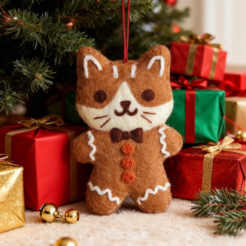 Filz Lebkuchenmann Anhänger Woll Weihnachtsdekoration Katze Spielzeug Christbaumschmuck Geschenk