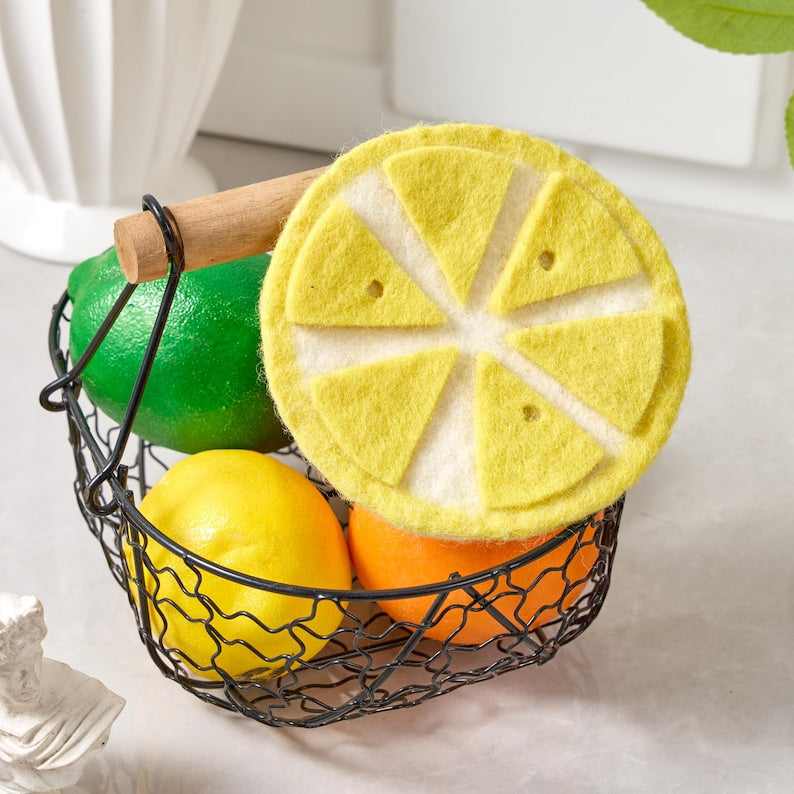 Handgemachte Wollfilz Obst Untersetzer, Avocado, Apfel, Birne, Orange, 11-12 cm