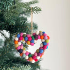 Filz Ornament Pompom Herz Anhänger Regenbogen - Filzkugel Pompom Ornament - Weihnachtsdekoration