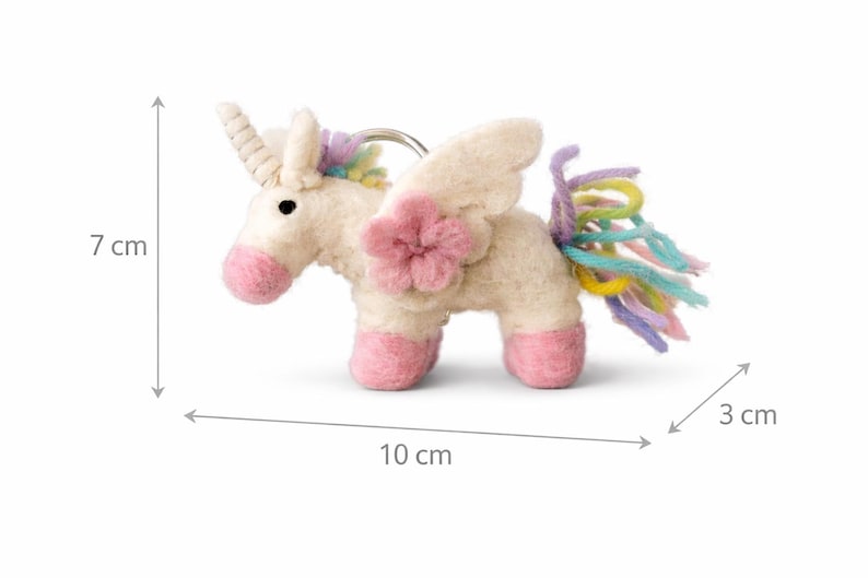 Filz Schlüsselanhänger Einhorn 10x7 cm Handgefilzt Wolle
