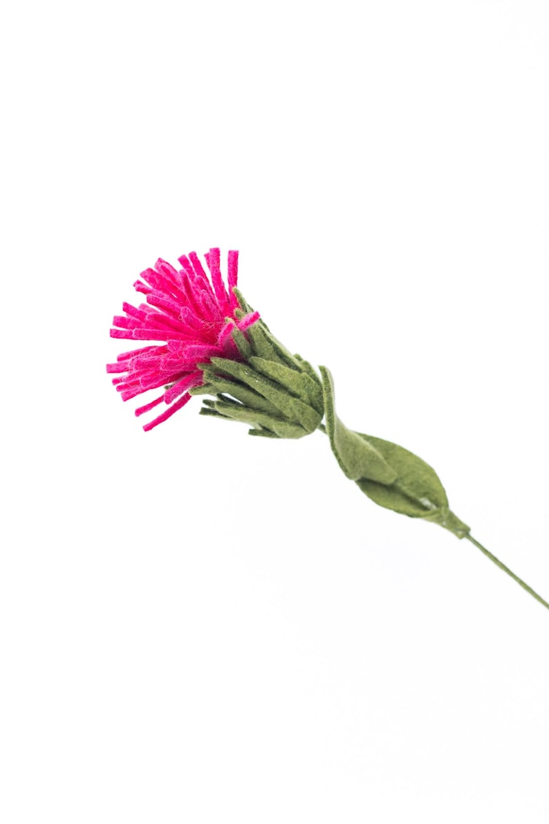 Pinke Filzblume Wildblumen-Zweig - Handgefertigte Filzdeko mit Drahtstiel