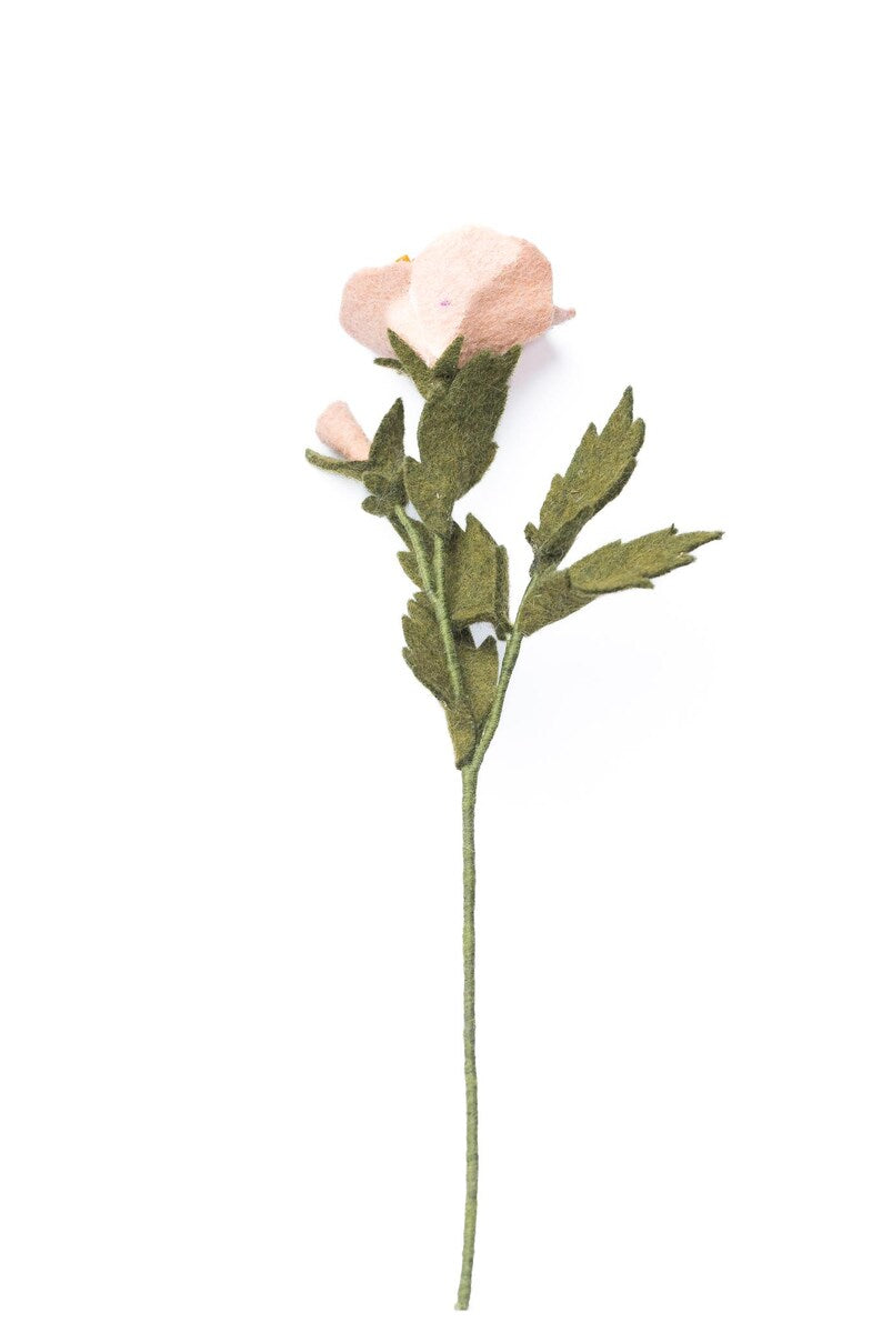 Filz Wildblume rosé – Beige Filzblume mit cremefarbener Blüte, flexibel formbarer Drahtstiel, minimalistische Boho Deko