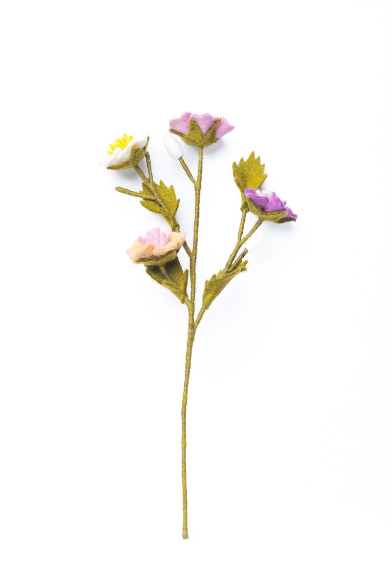 Filzblumen-Zweig Pastell Wiesenblumen bunt mit Draht – Deko Blütenzweig