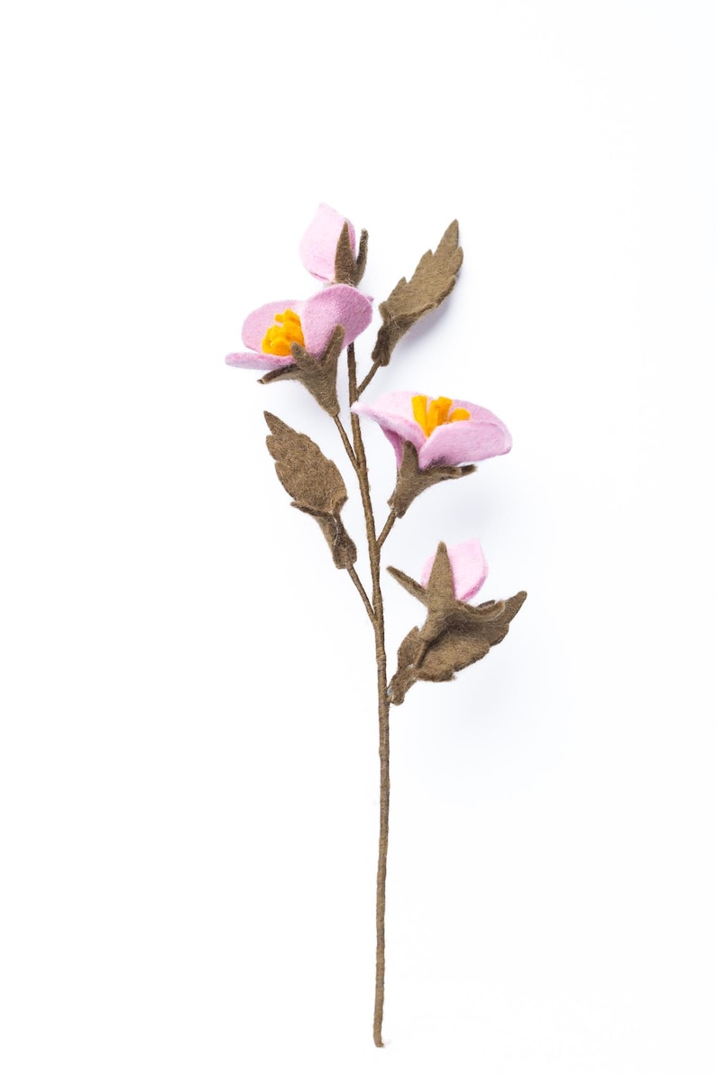 Rosa Filz Wildblume Zweig mit Knospen, Natur Deko Boho Stil
