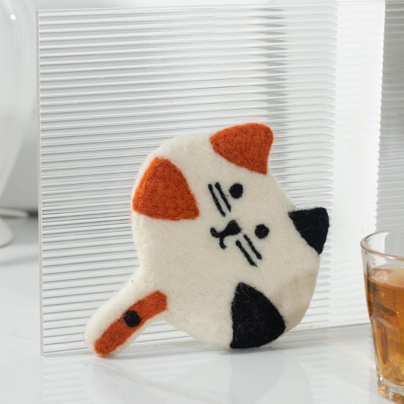 Wollfilz Tier Kaffeetasse Untersetzer - neugierige Katze, 11-12 cm