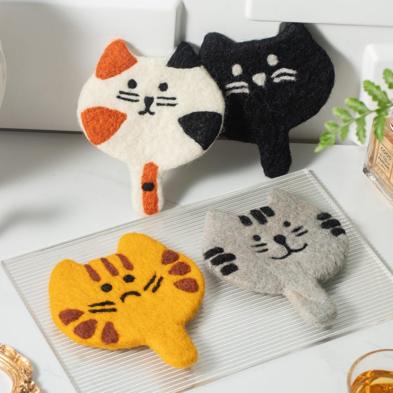 Wollfilz Tier Kaffeetasse Untersetzer - neugierige Katze, 11-12 cm
