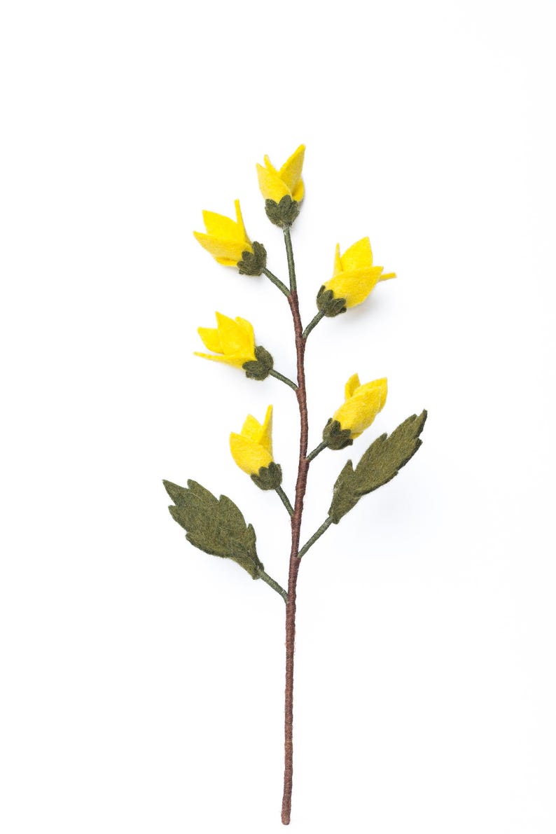 Gefilzter Forsythien-Ast aus Filz - Frühlingsdeko mit Draht