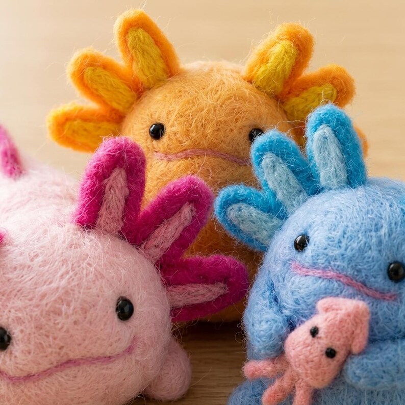 Axolotl Nadelfilz Set 3er-Set Biegbare Pink-Orange-Blau Schreibtisch Dekoration