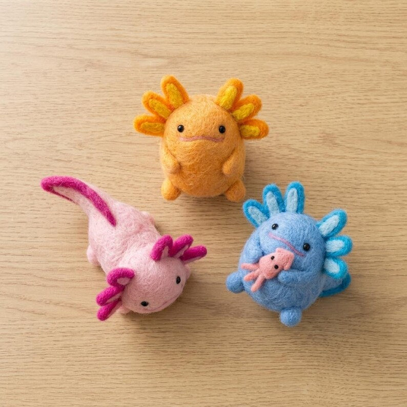 Axolotl Nadelfilz Set 3er-Set Biegbare Pink-Orange-Blau Schreibtisch Dekoration