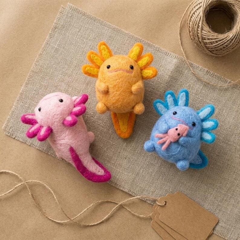 Axolotl Nadelfilz Set 3er-Set Biegbare Pink-Orange-Blau Schreibtisch Dekoration