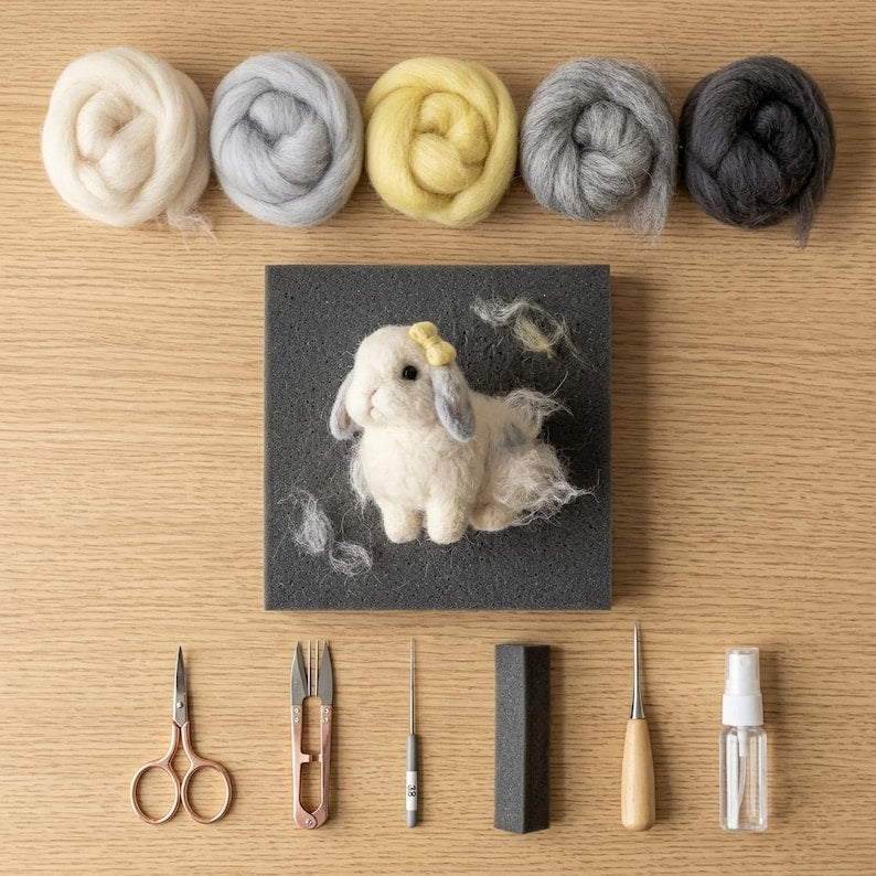 Nadelfilz Set für Anfänger Häschen Kaninchen DIY Bastelset mit Merinowolle