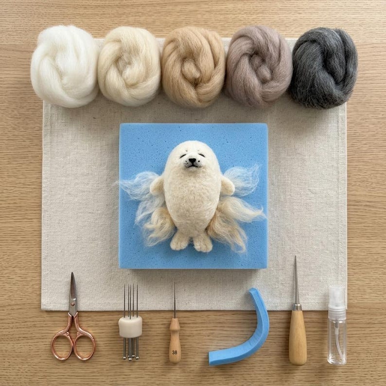 Nadelfilz Set für Anfänger, Niedliches Robben Jungtier, DIY Bastelset, Stress Relief Geschenk