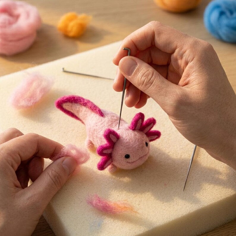 Axolotl Nadelfilz Set 3er-Set Biegbare Pink-Orange-Blau Schreibtisch Dekoration